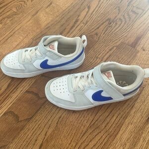Nike Kids White Sneakers with Blue Swoosh